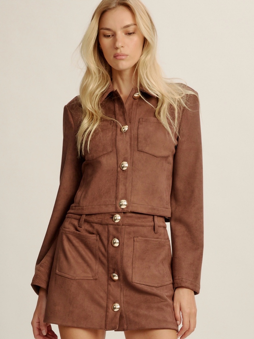 Bardot Brown Suede Button-Front Jacket
